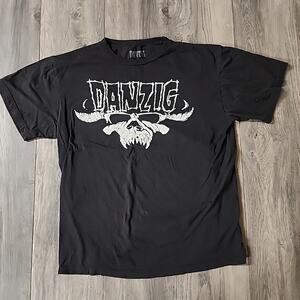 Y2K Danzig Skull Logo T Shirt Black Giant Tee Misfits Punk Band Size L